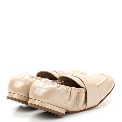 Chanel Laminated Lambskin Womens Quilted Elastic CC Moccasin Loafers 38 Beige 4 of 9
