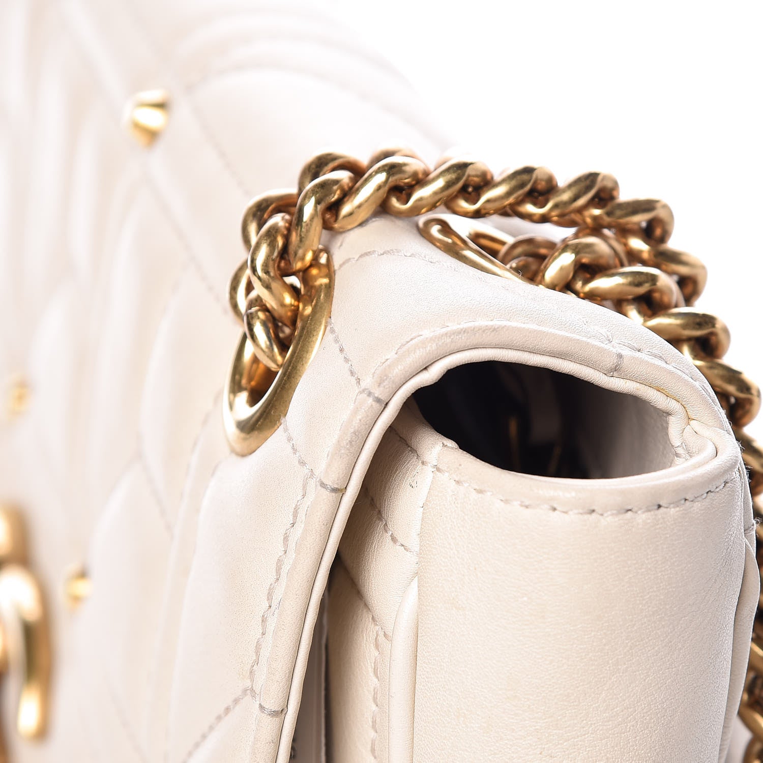 Gucci Calfskin Matelasse Studded Medium GG Marmont Shoulder Bag White 14 of 20