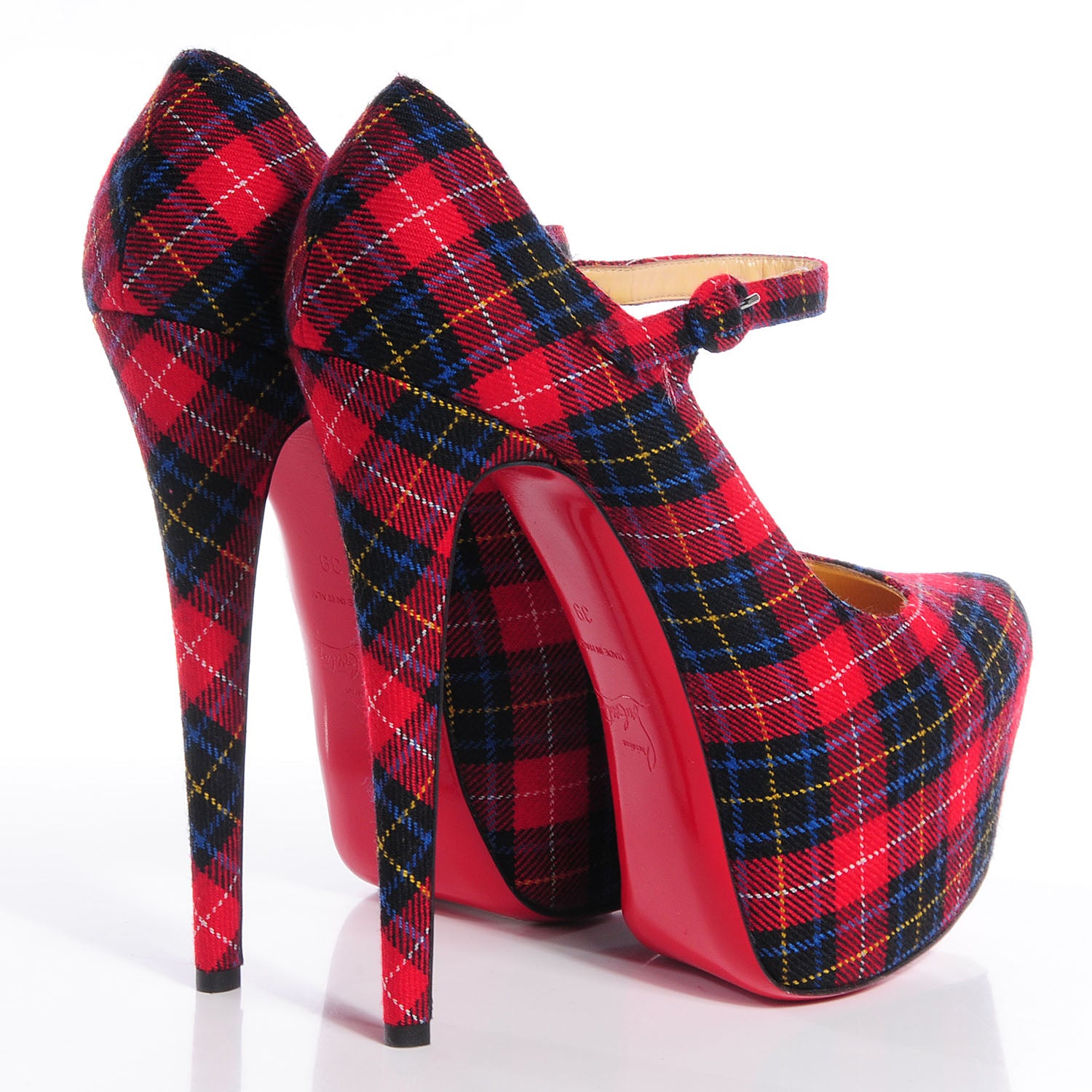 Christian Louboutin Fabric Tartan Print Lady Daf 160 Pumps 39 3 of 5