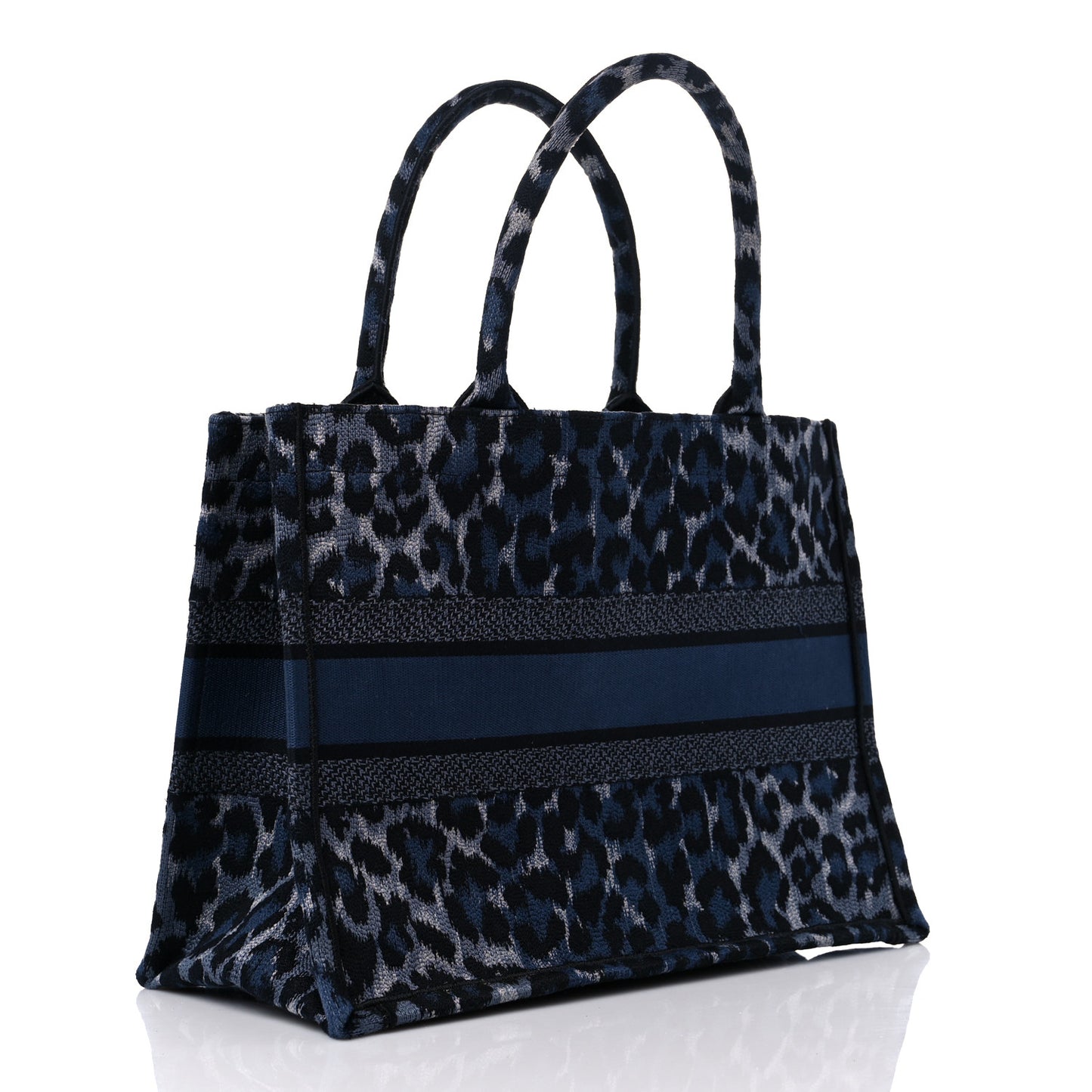 Canvas Mizza Embroidered Medium Leopard Book Tote Blue