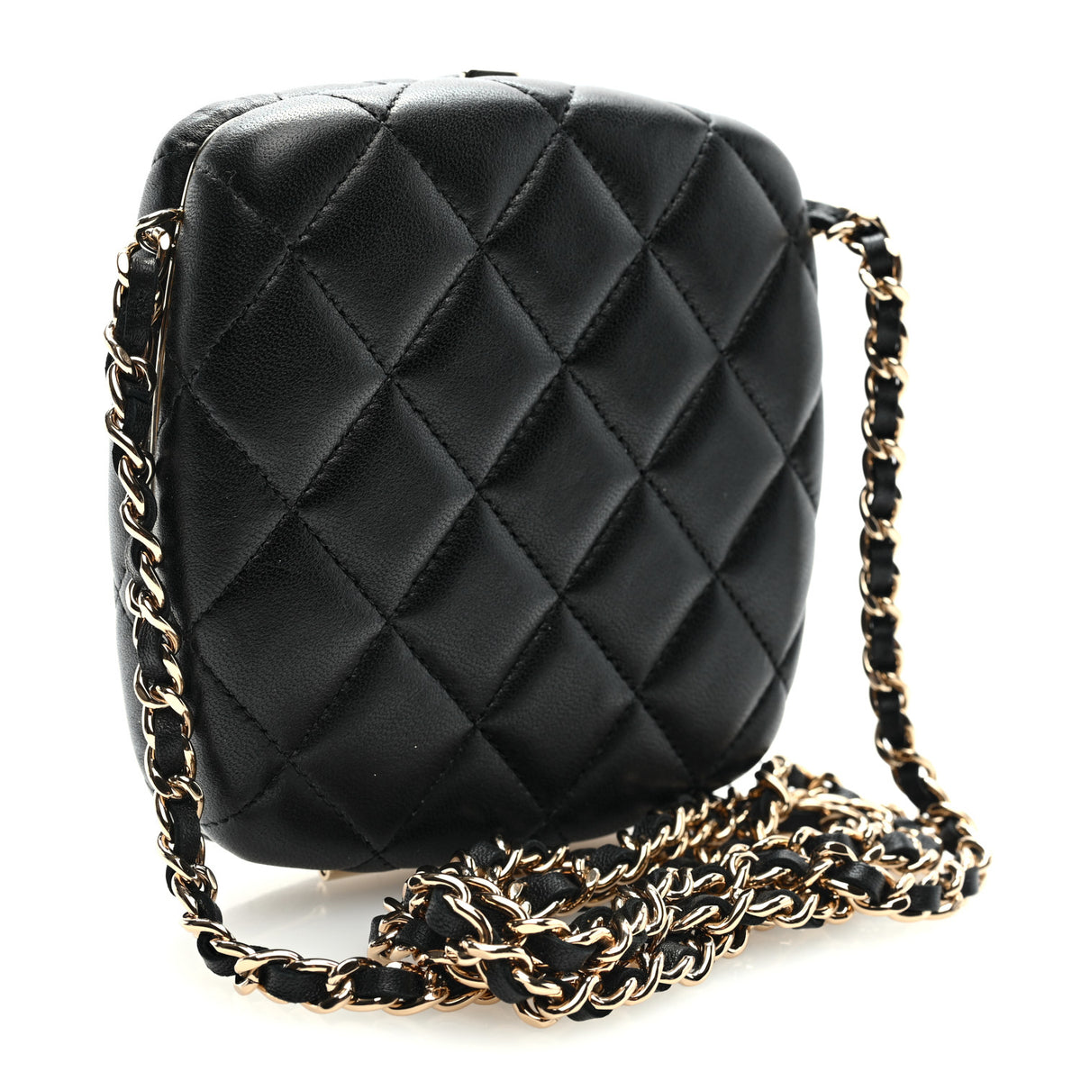 Chanel Lambskin Quilted Compact Vanity Case Purse With Chain Black 2 of 10