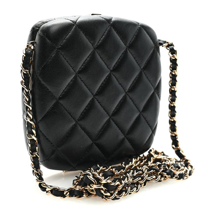 Chanel Lambskin Quilted Compact Vanity Case Purse With Chain Black 2 of 10