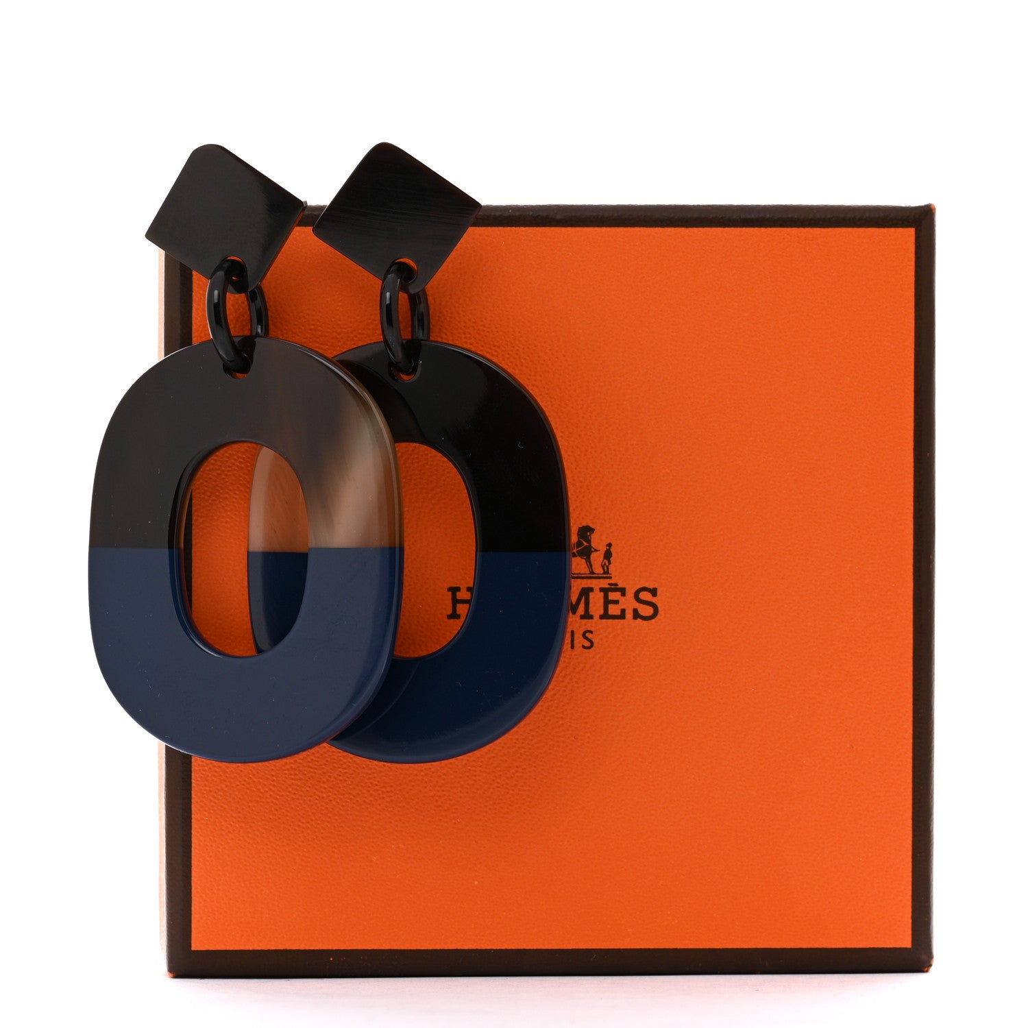Hermes Buffalo Horn Lacquered Wood Isthme Earrings Bleu Profond 5 of 5