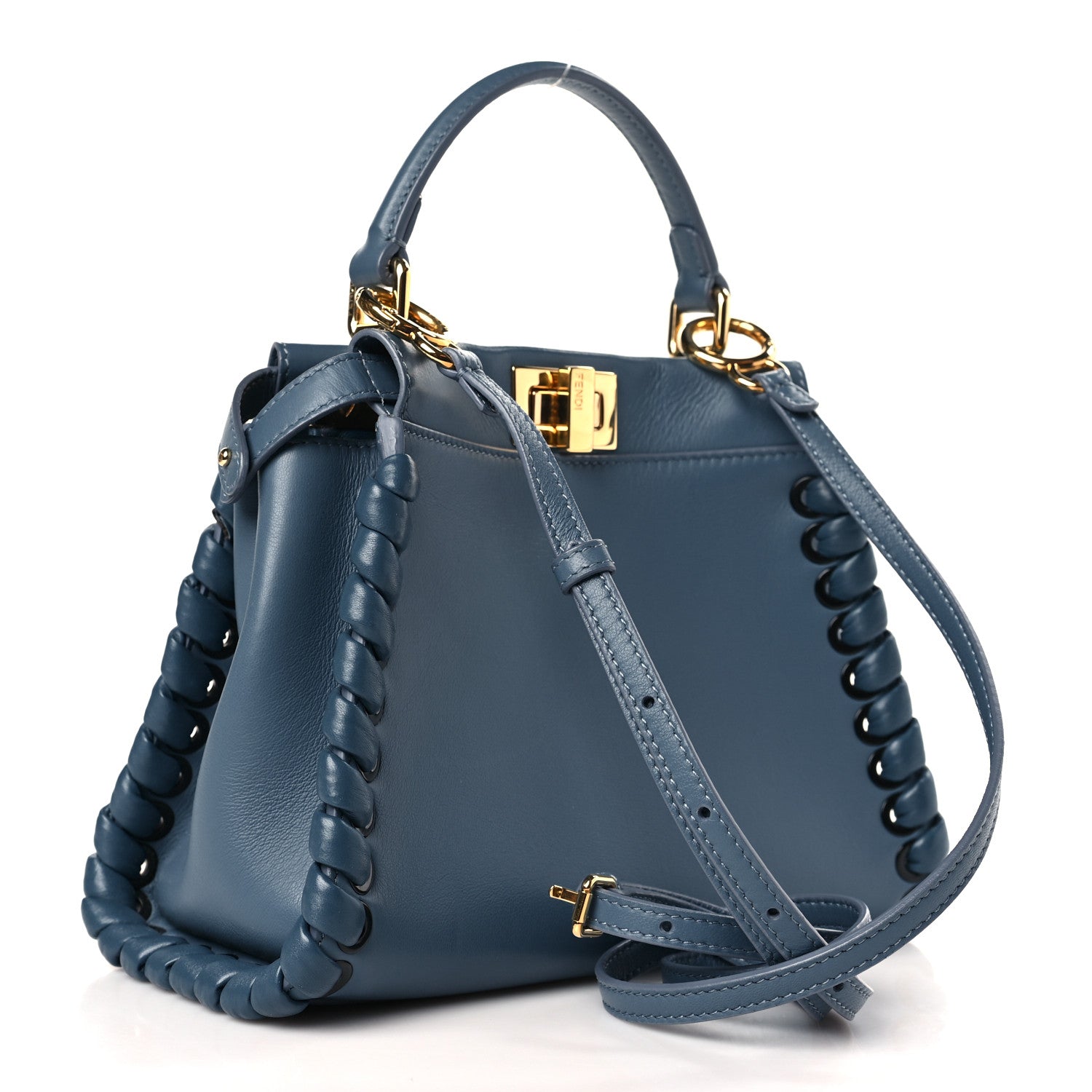 Fendi Nappa Lace Up Mini Peekaboo Iconic Satchel Cobalto 3 of 9