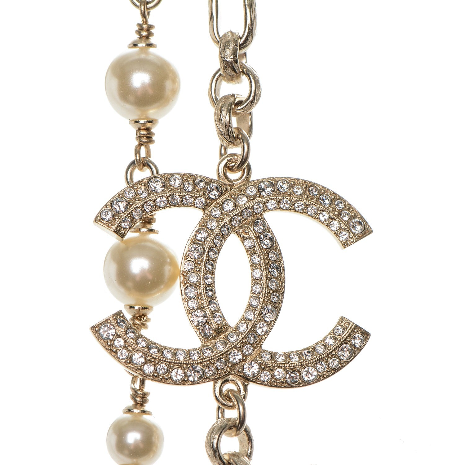 Chanel Crystal Pearl CC Long Necklace Gold 4 of 5