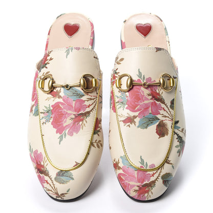 Gucci Calfskin Stamp Allover Rose Princetown Slippers 36 Ivory Multicolor 3 of 10