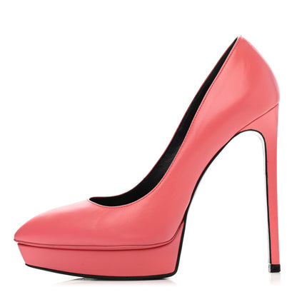 Saint Laurent Pebbled Patent Calfskin Janis 105 Platform Pumps 38 Rose Clair 1 of 7