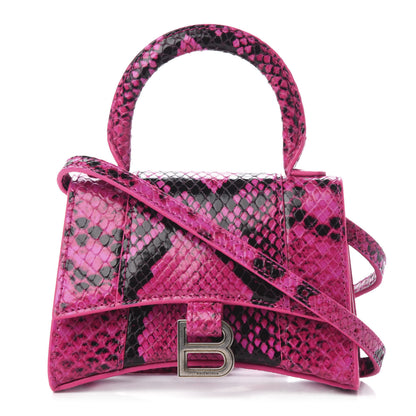 Balenciaga Shiny Calfskin Python Effect Hourglass Top Handle Bag Mini Fuchsia Black 1 of 9