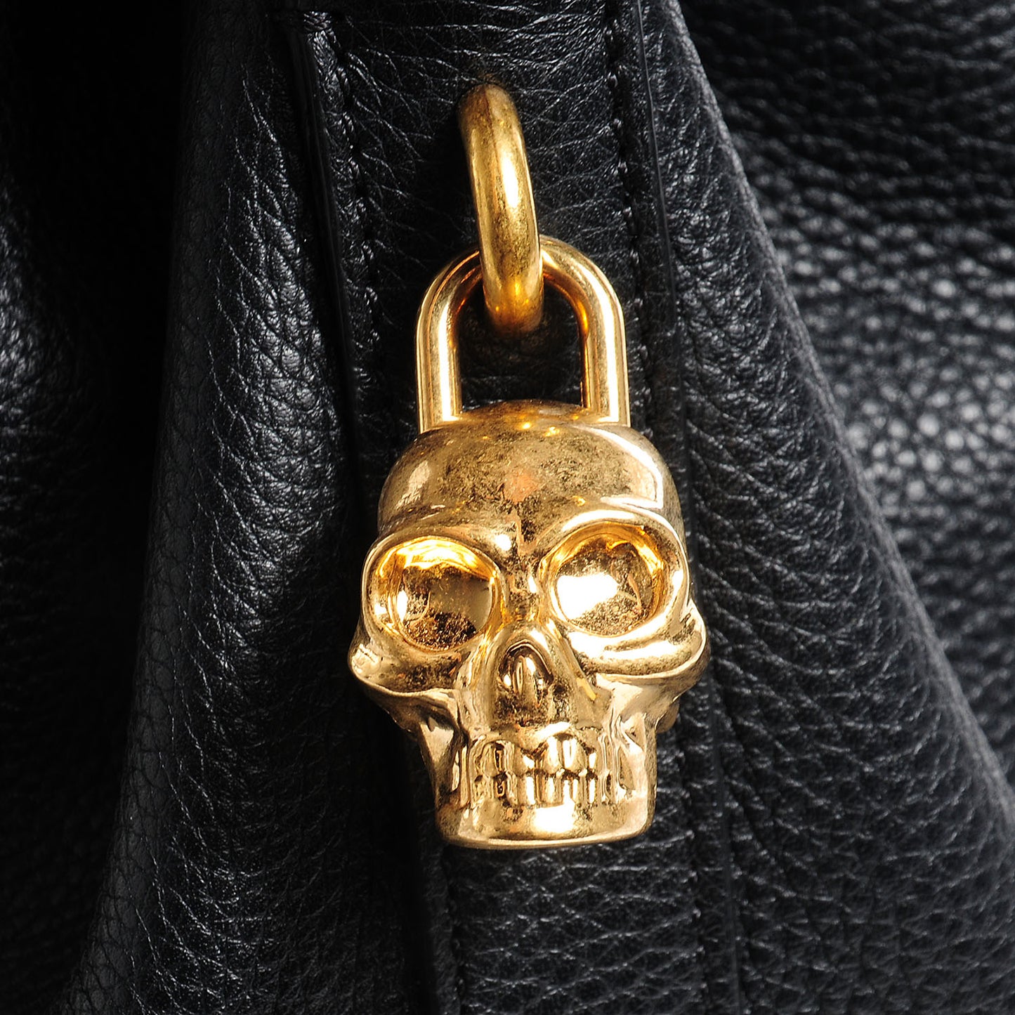 Calfskin Padlock Skull Bucket Bag Black