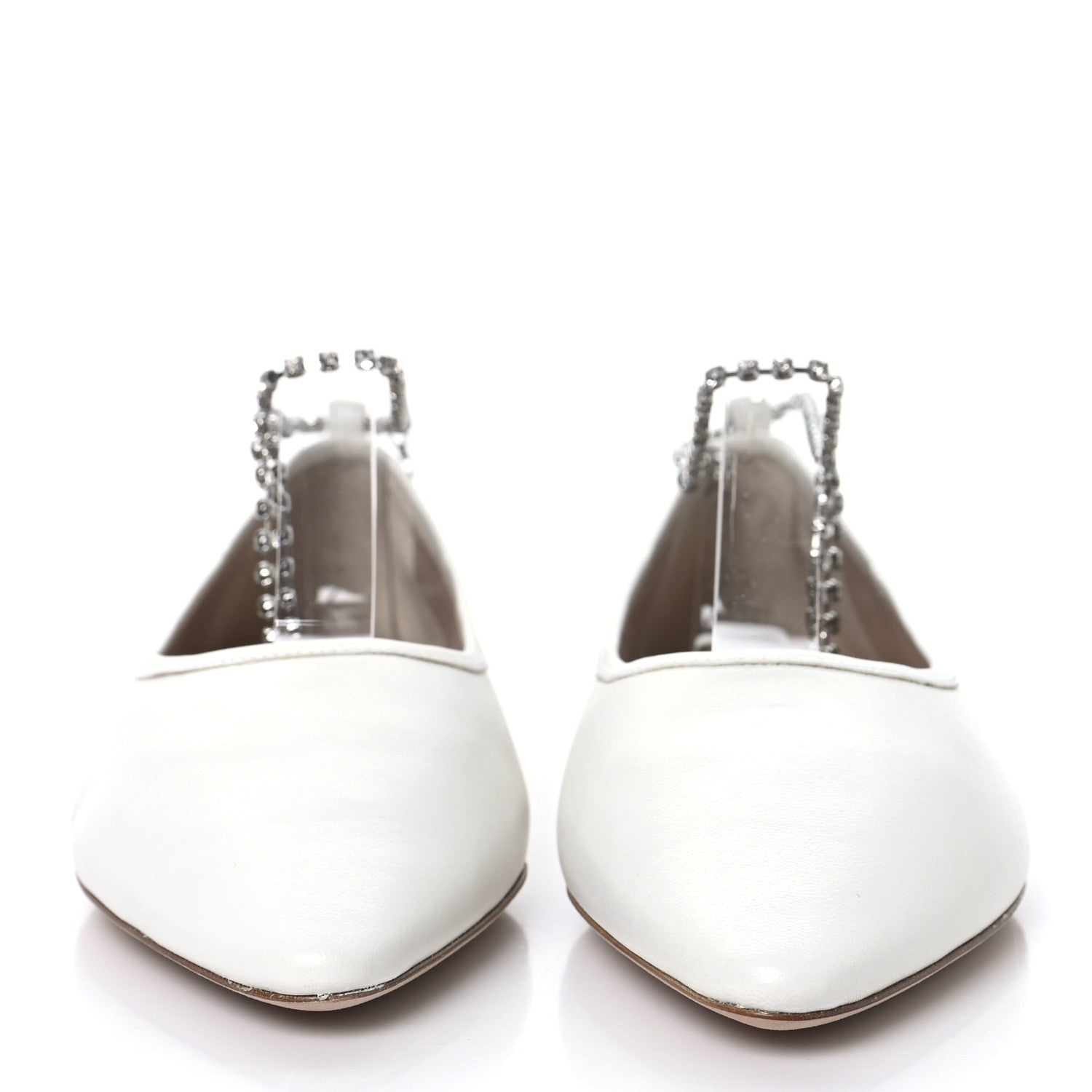 Miu Miu Nappa Crystal Ankle Strap Ballerina Flats 35 White 3 of 9