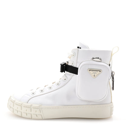 Prada Re-Nylon Gabardine Metal Triangle Logo Wheel Pouch Pocket High Top Sneakers 36 White 1 of 10