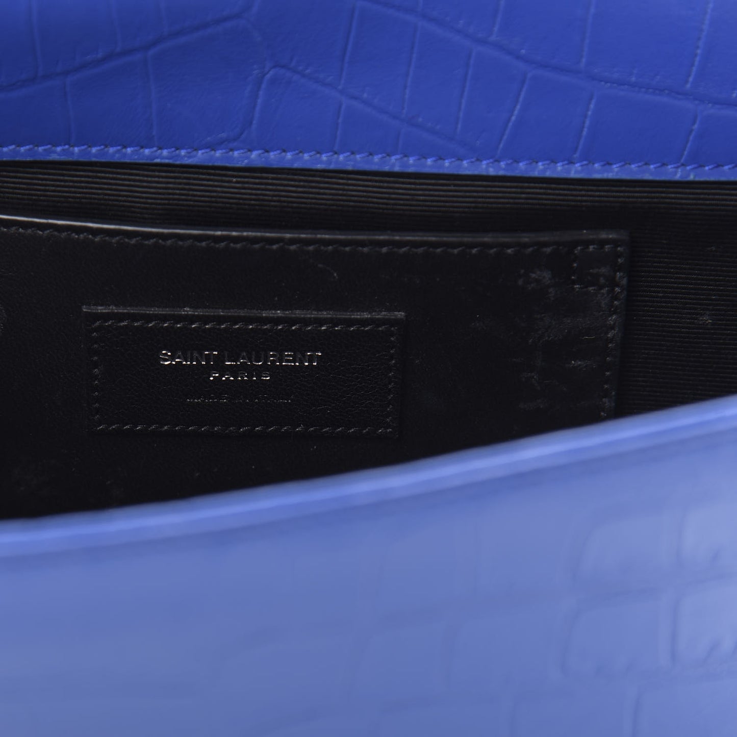 Calfskin Crocodile Embossed Medium Classic Monogram Kate Tassel Satchel Bleu Majorelle