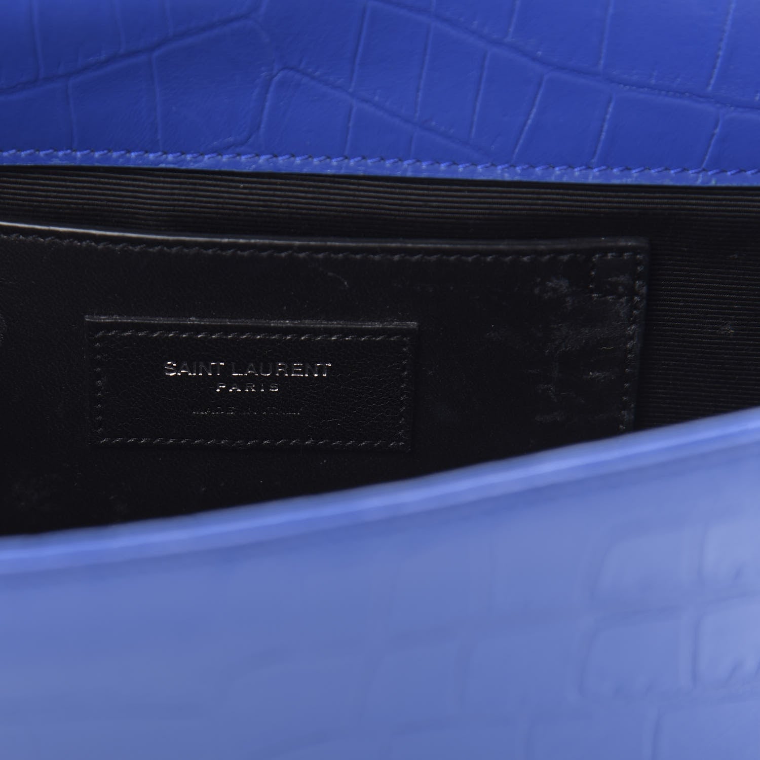 Saint Laurent Calfskin Crocodile Embossed Medium Classic Monogram Kate Tassel Satchel Bleu Majorelle 6 of 12
