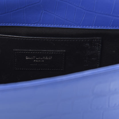 Saint Laurent Calfskin Crocodile Embossed Medium Classic Monogram Kate Tassel Satchel Bleu Majorelle 6 of 12