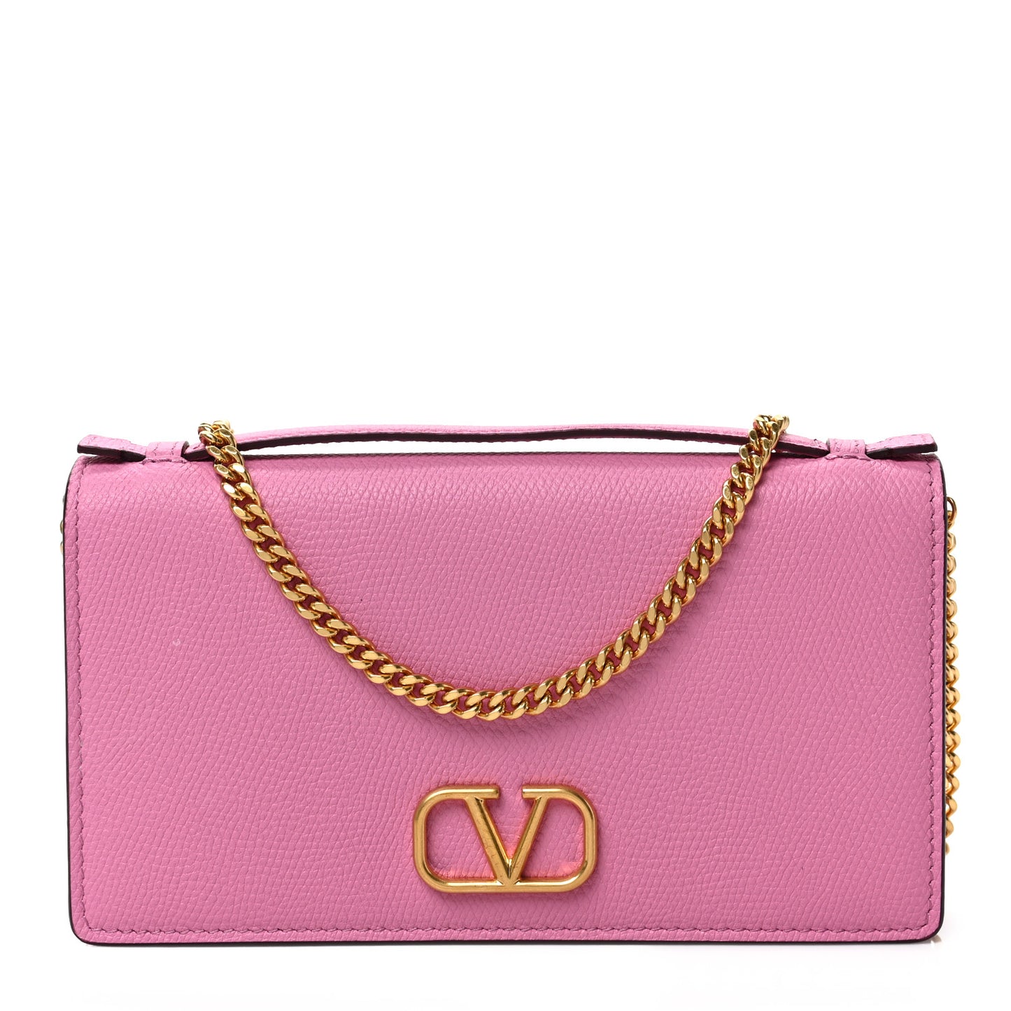 Grainy Calfskin VLogo Top Handle Wallet With Chain Feminine Pink