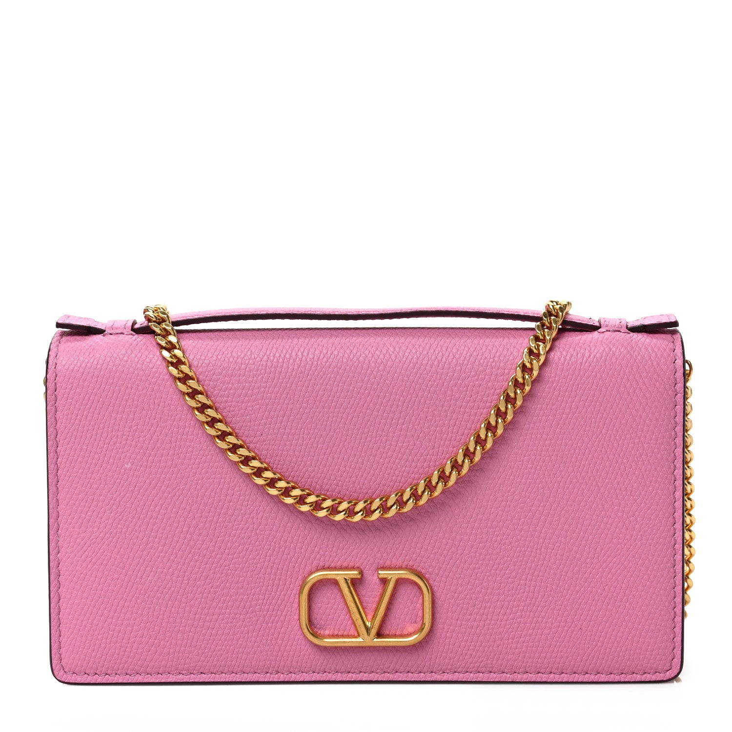 Valentino Garavani Grainy Calfskin VLogo Top Handle Wallet With Chain Feminine Pink 1 of 7