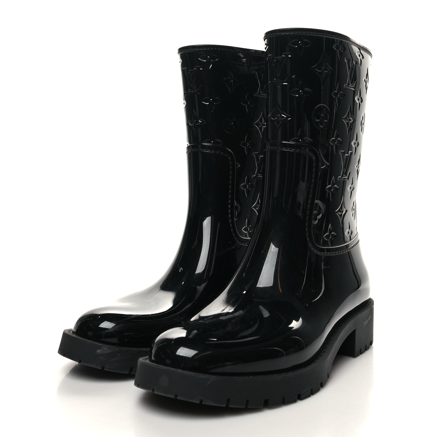 Louis Vuitton Rubber Embossed Monogram Splash Rain Short Boots 40 Black 3 of 9