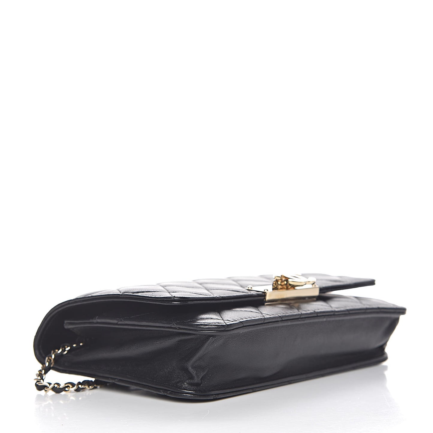 Lambskin Quilted Golden Class Wallet on Chain WOC Black