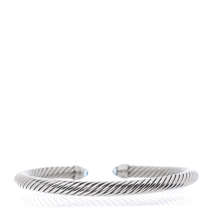 David Yurman Sterling Silver Diamond Blue Topaz 5mm Cable Classics Bracelet 3 of 4