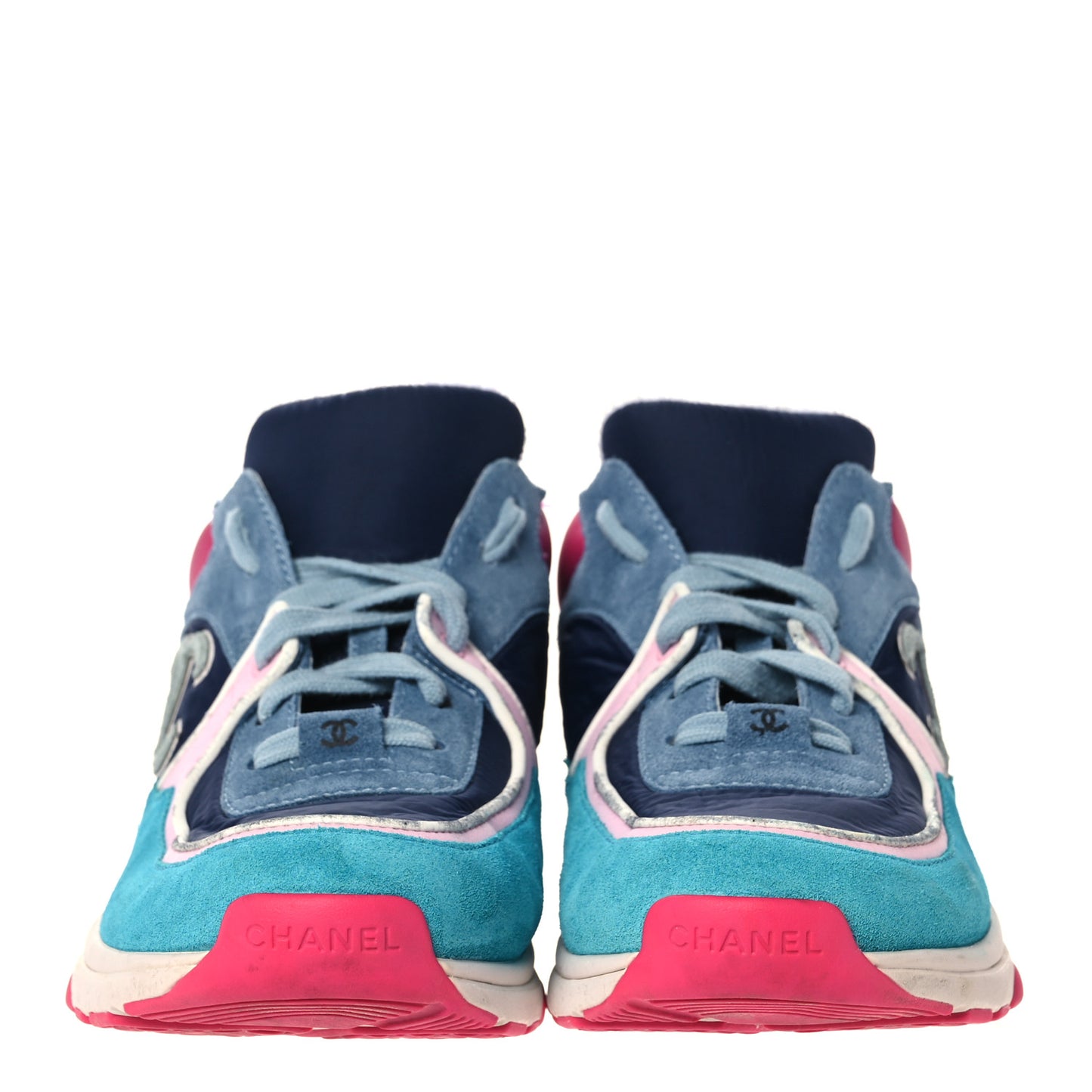 Nylon Calfskin Suede CC Sneakers 39.5 Navy Turquoise