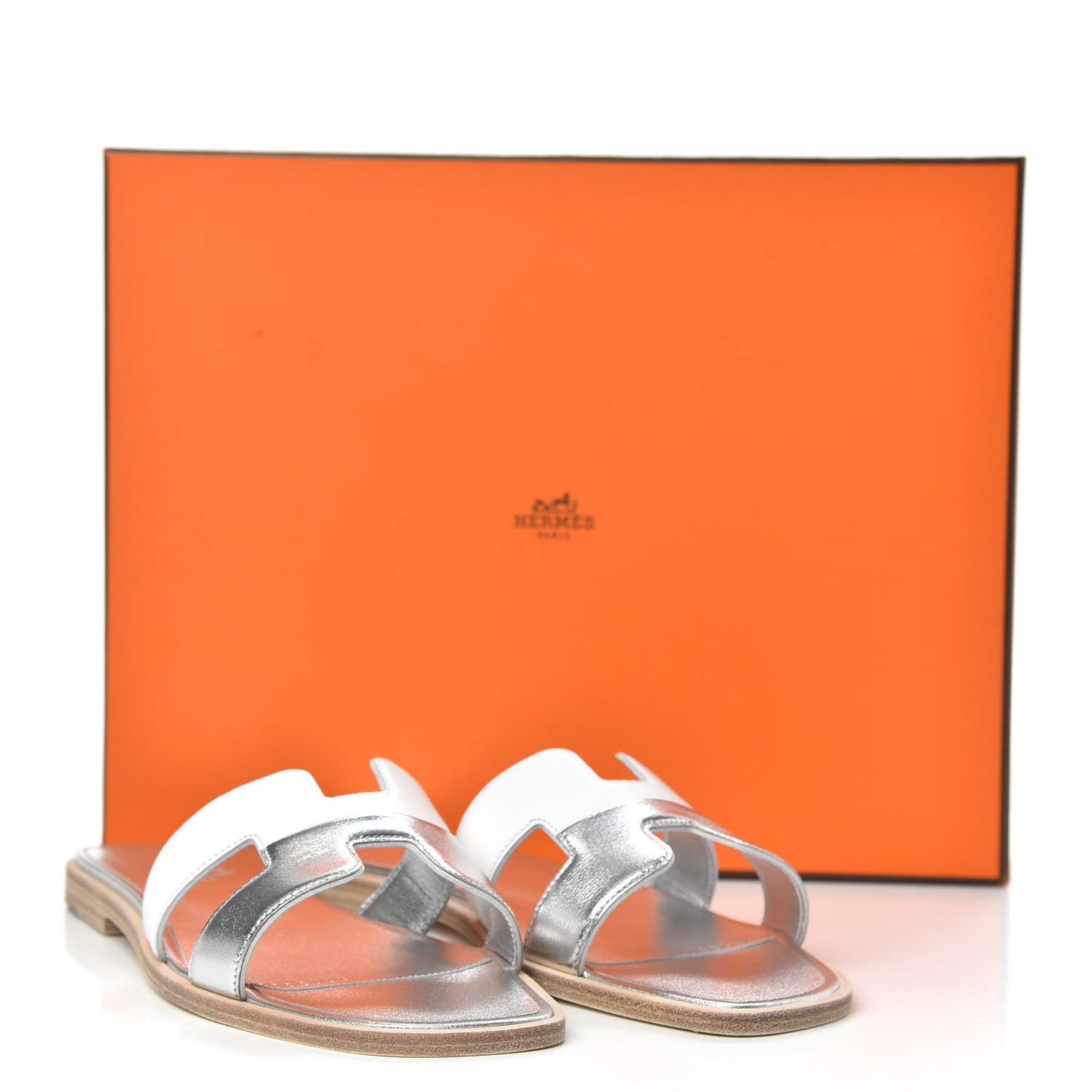 Metallic Nappa Box Oran Sandals 36.5 White Gris Argente