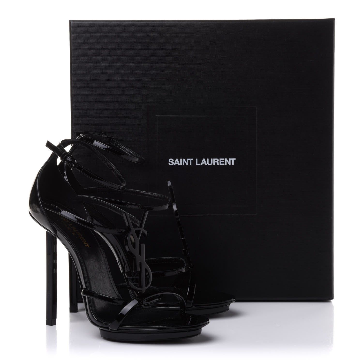 Saint Laurent Patent Cassandra 110 Ankle Strap Sandals 38.5 Black 8 of 8