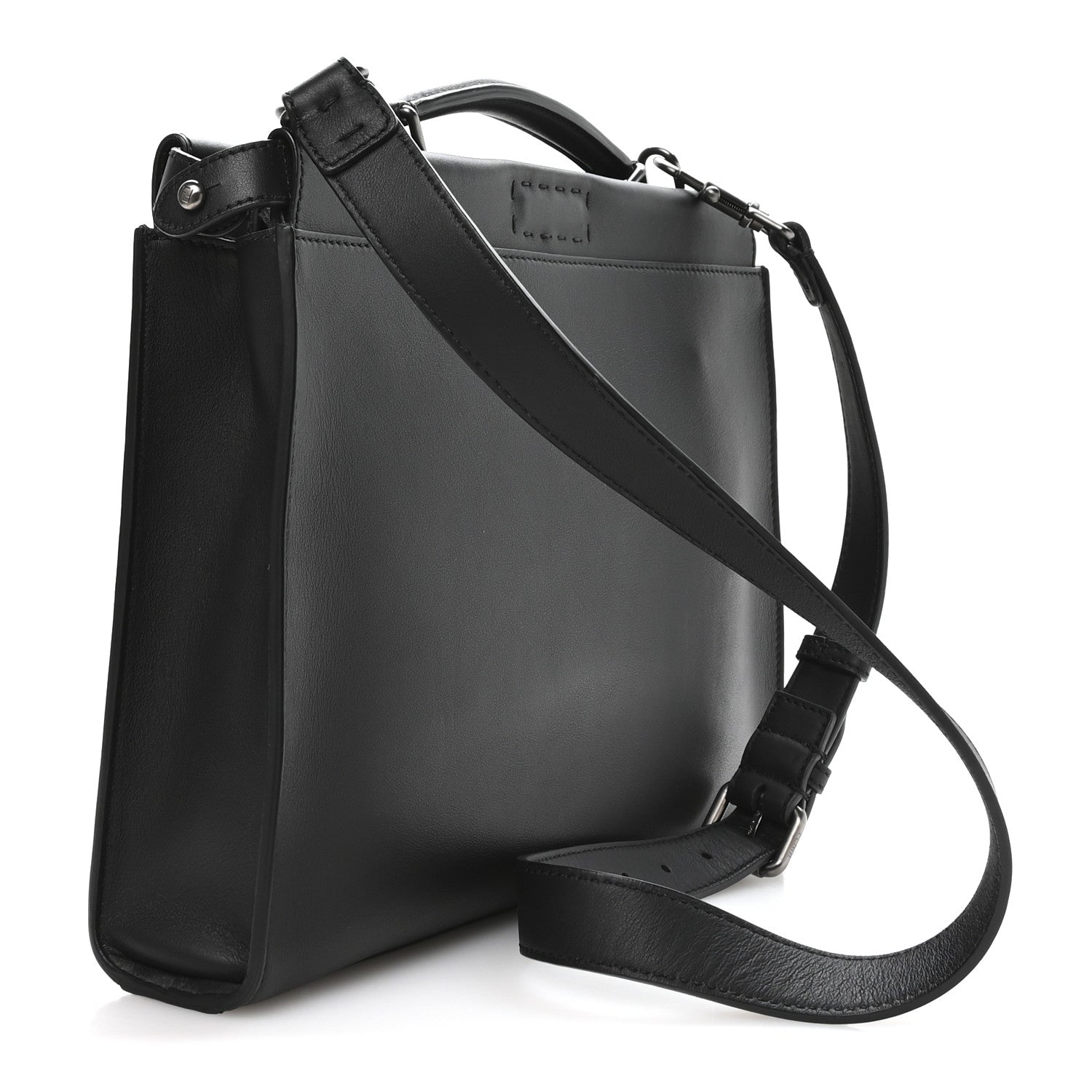 Fendi Vitello Grace FF 1974 Embossed Large Peekaboo Iconic Fit Satchel Black 3 of 9