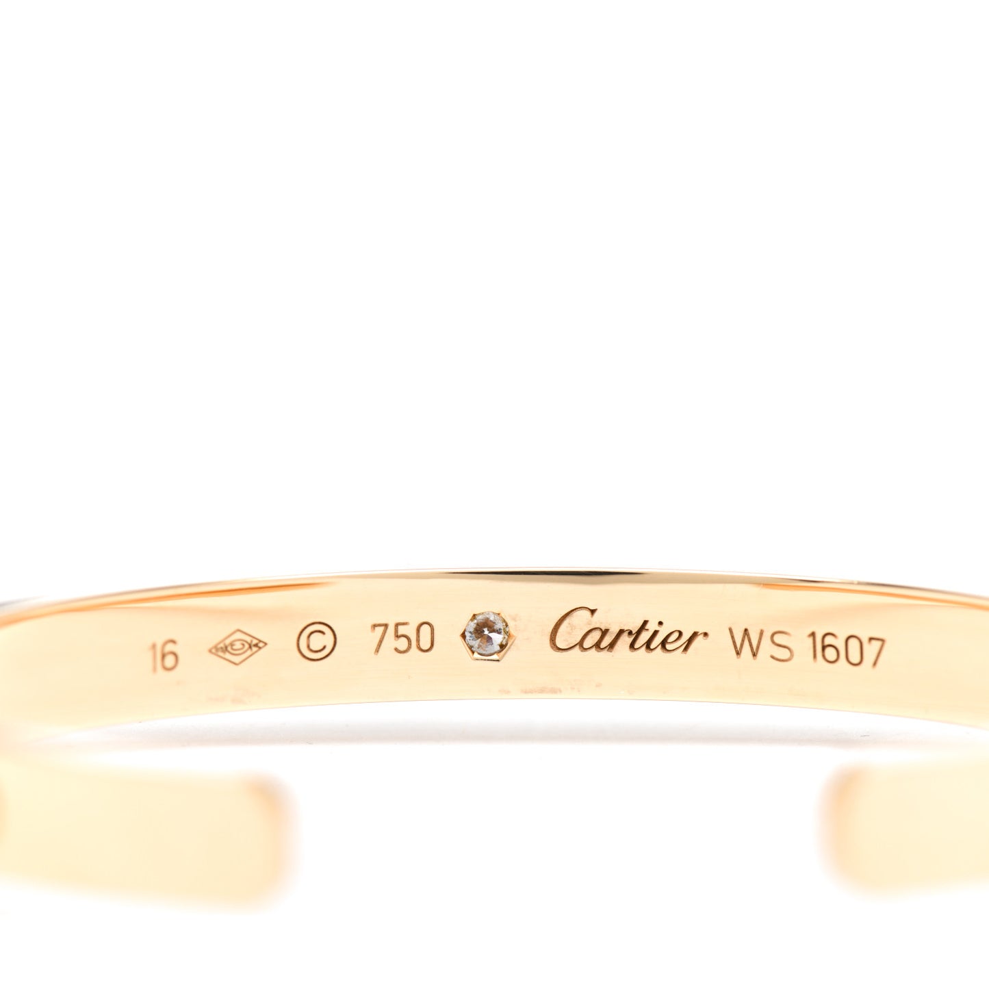 18K Yellow Gold 1 Diamond LOVE Cuff Bracelet 16