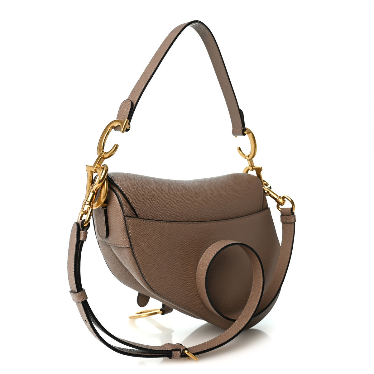 Christian Dior Grained Calfskin Saddle Bag With Strap Warm Taupe 3 of 10