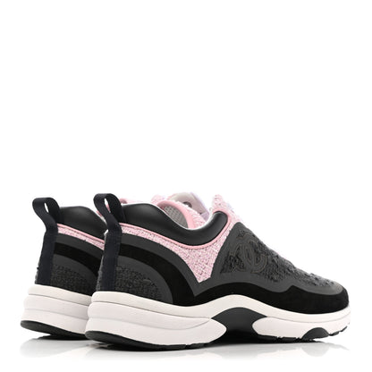 Chanel Tweed Suede Calfskin CC Sneakers 38 Gray Pink 4 of 8