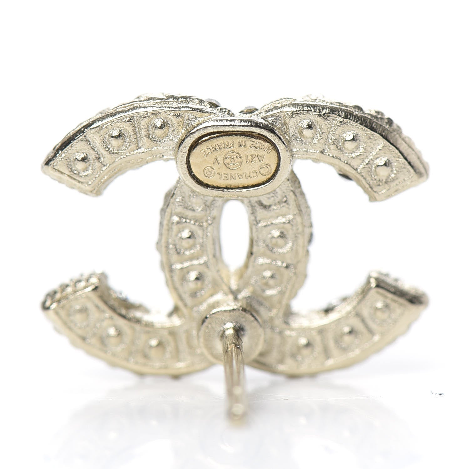 Chanel Crystal Pearl CC Earrings Gold 4 of 5