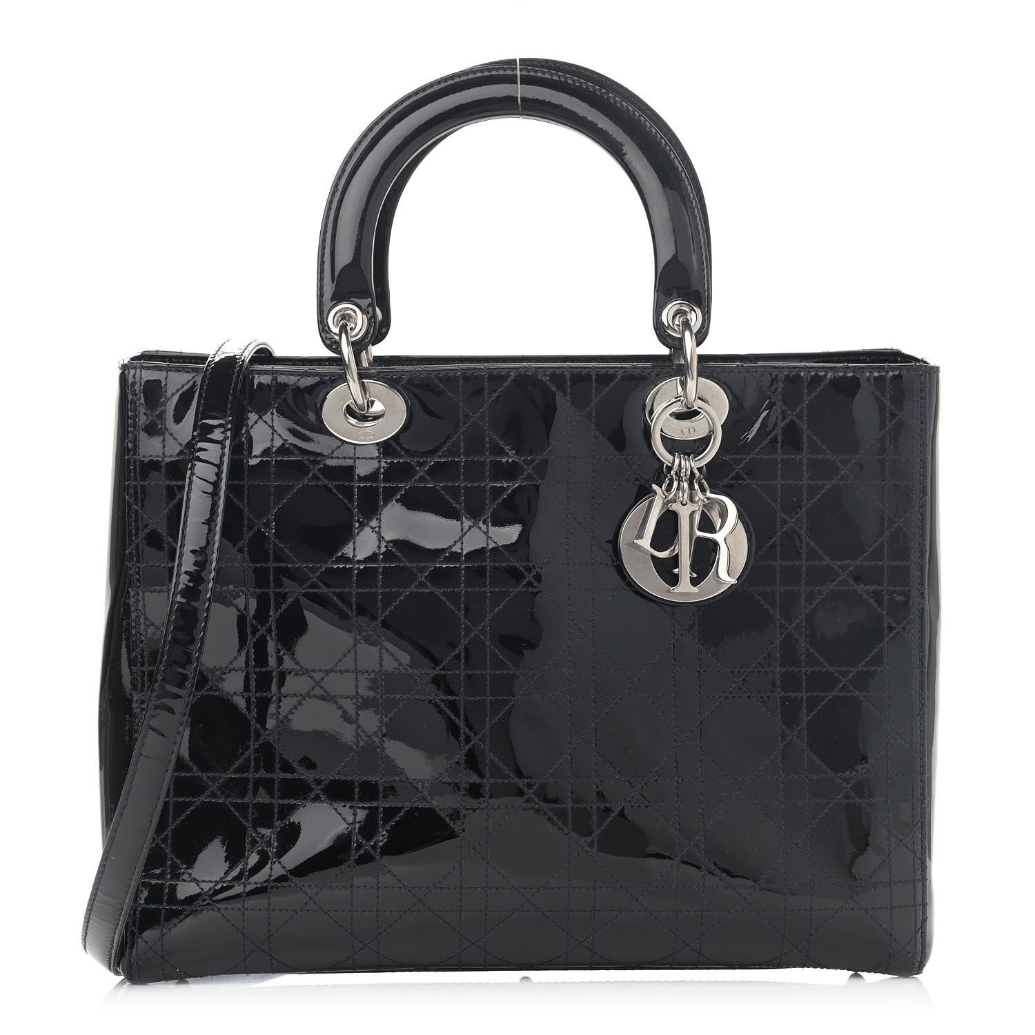 Christian Dior Patent Cannage Stitched Large Lady Dior Dark Navy Blue 1 of 13