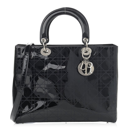 Christian Dior Patent Cannage Stitched Large Lady Dior Dark Navy Blue 1 of 13