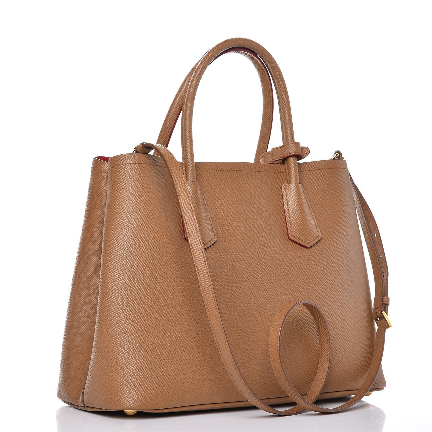 Saffiano Cuir Medium Double Bag Caramel
