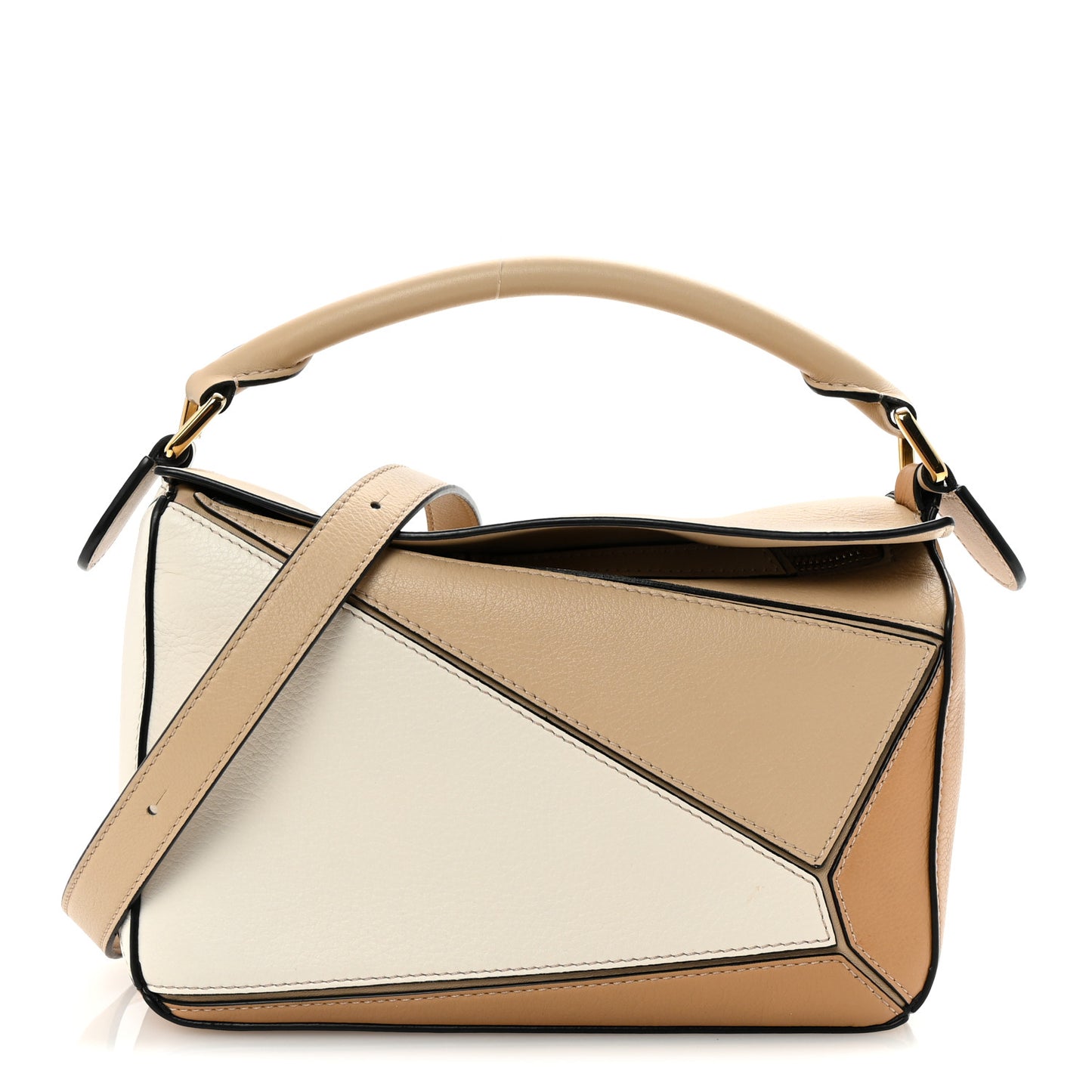 Calfskin Small Puzzle Bag Dusty Beige Soft White