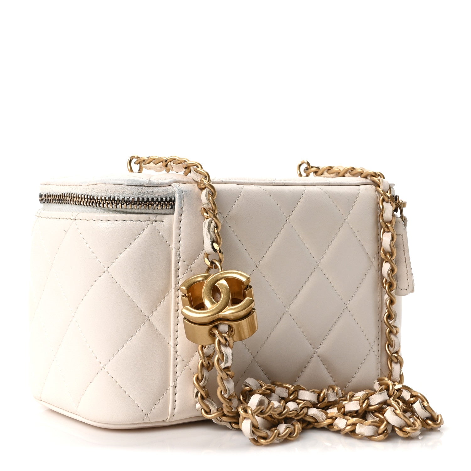 Chanel Lambskin Quilted Pearl Crush Small Vanity Case With Chain  White 3 of 10