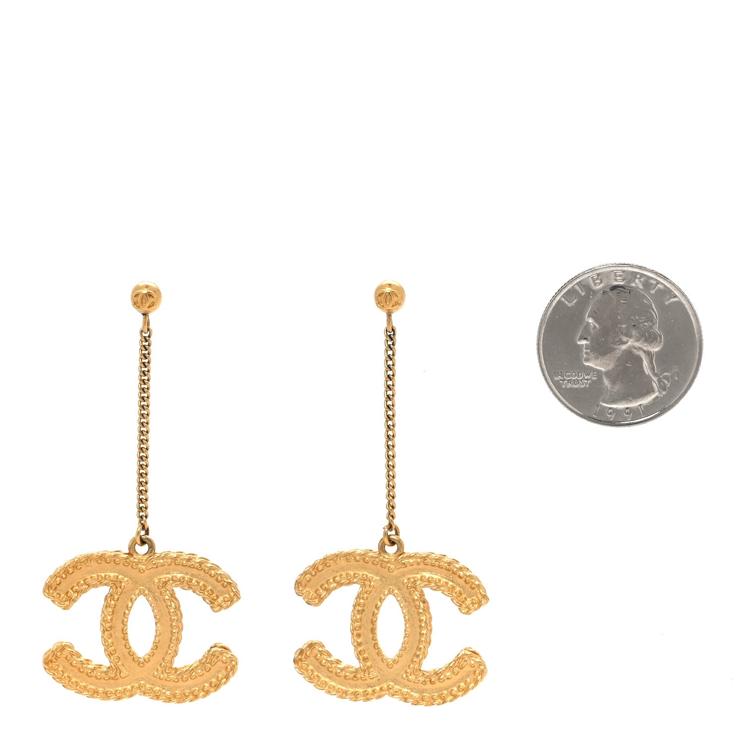 Chanel CC Drop Earrings Matte Gold 2 of 4
