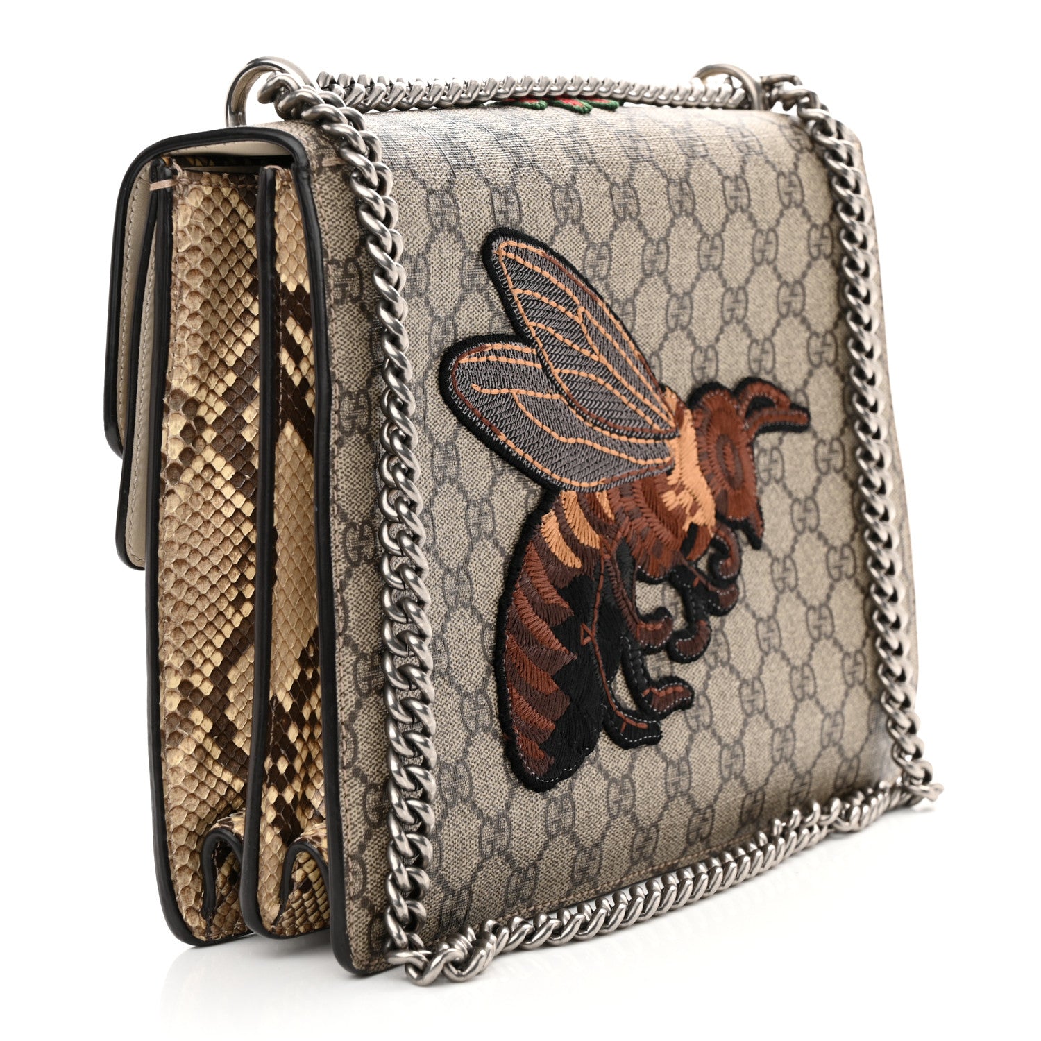 Gucci GG Supreme Monogram Snakeskin Flower Embroidered Medium Dionysus Shoulder Bag Beige Orange 3 of 15