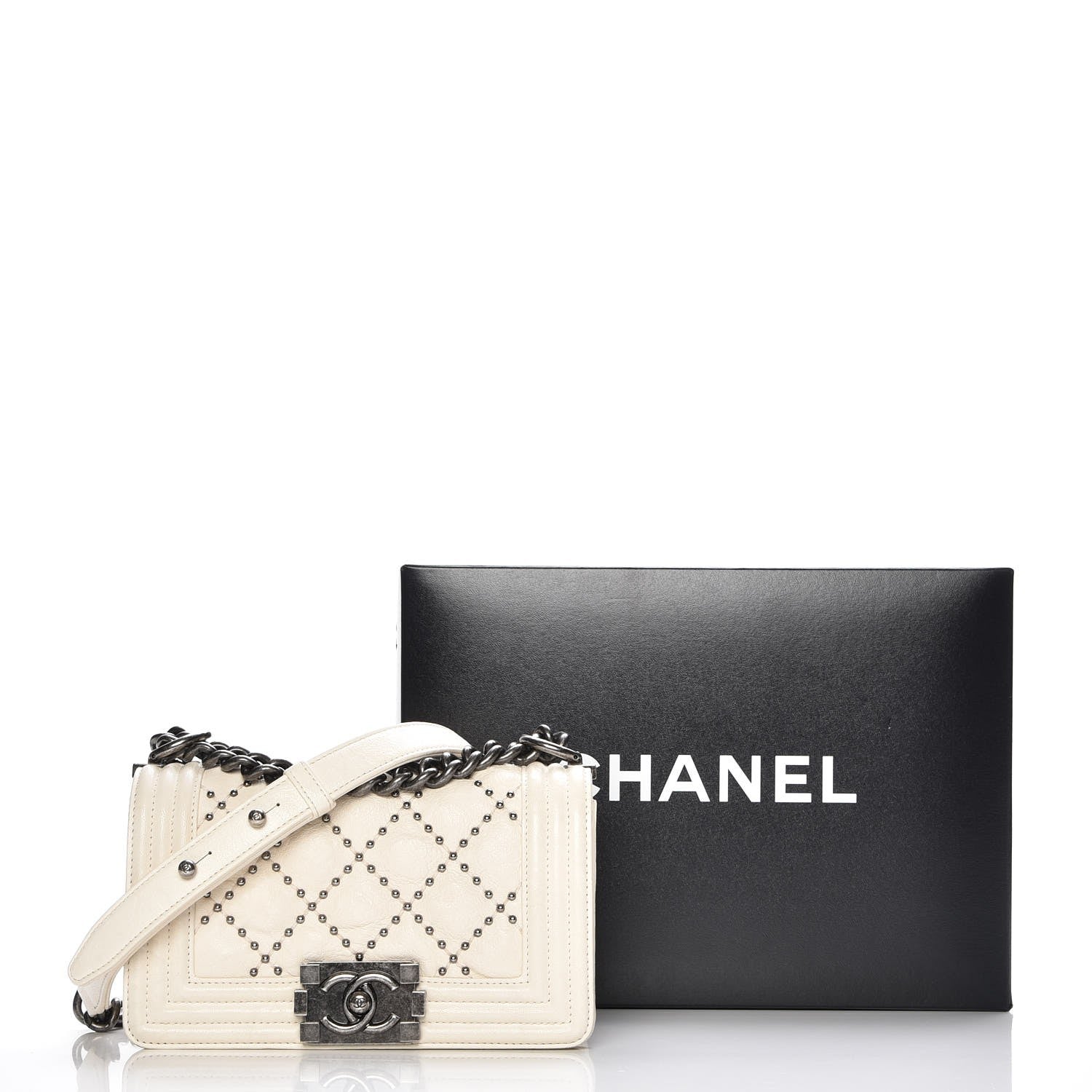Chanel Crumpled Lambskin Small Studded Boy Flap Ecru 8 of 8