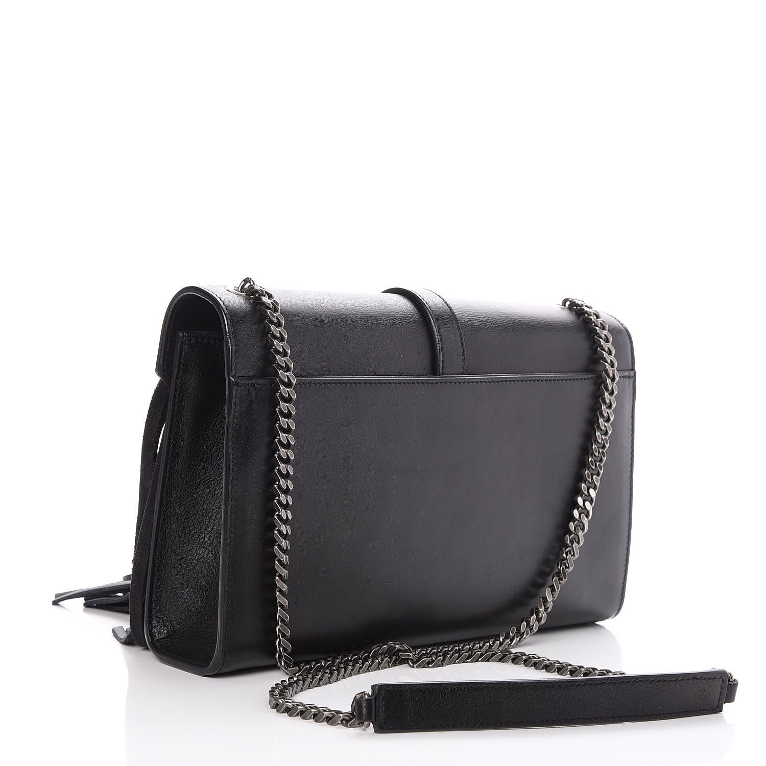 Saint Laurent Calfskin Fringe Medium Snake Monogram Satchel Black 3 of 6