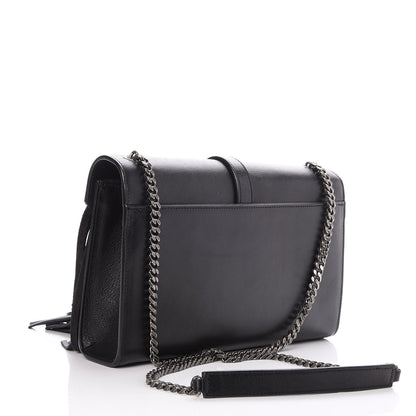 Saint Laurent Calfskin Fringe Medium Snake Monogram Satchel Black 3 of 6