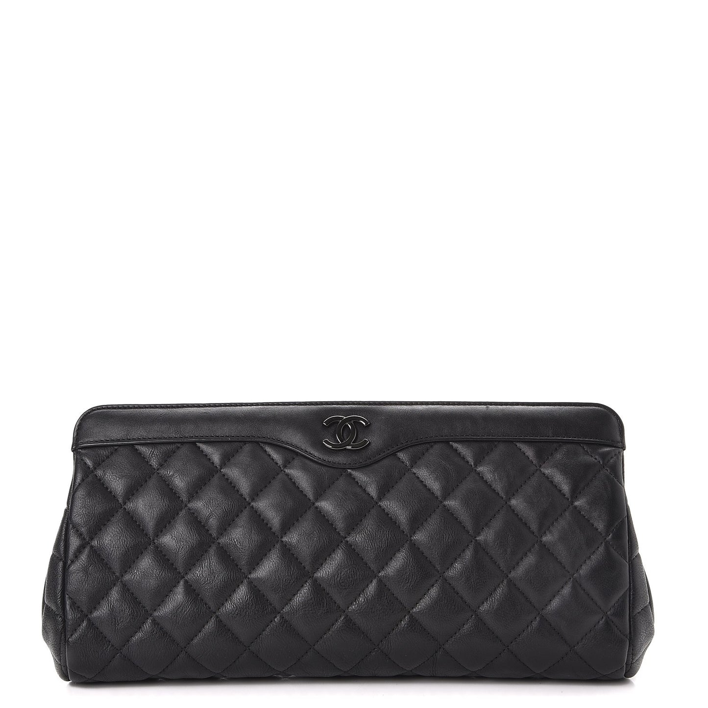 Crumpled Calfskin Quilted Clutch So Black