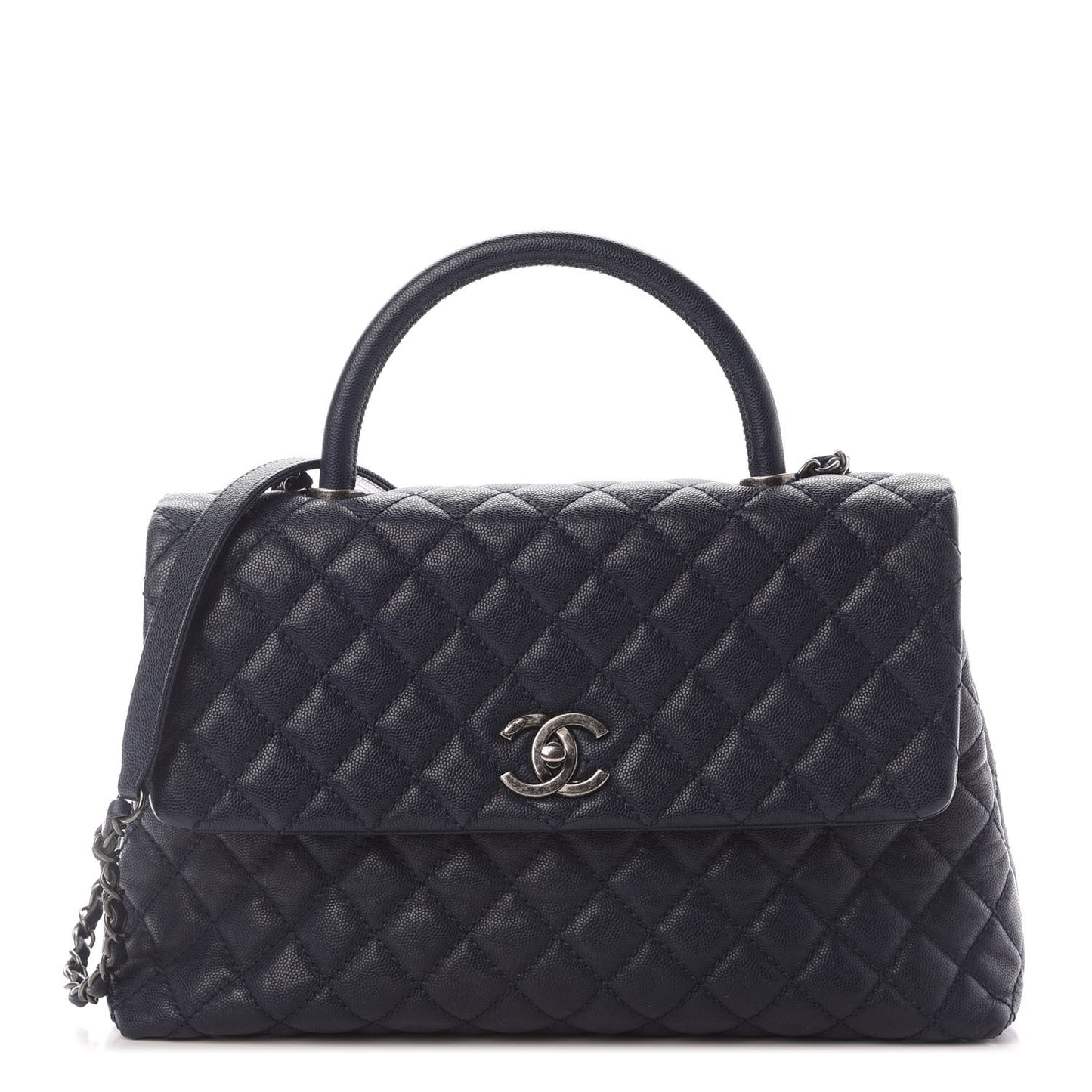 Caviar Quilted Medium Coco Handle Flap Navy Blue