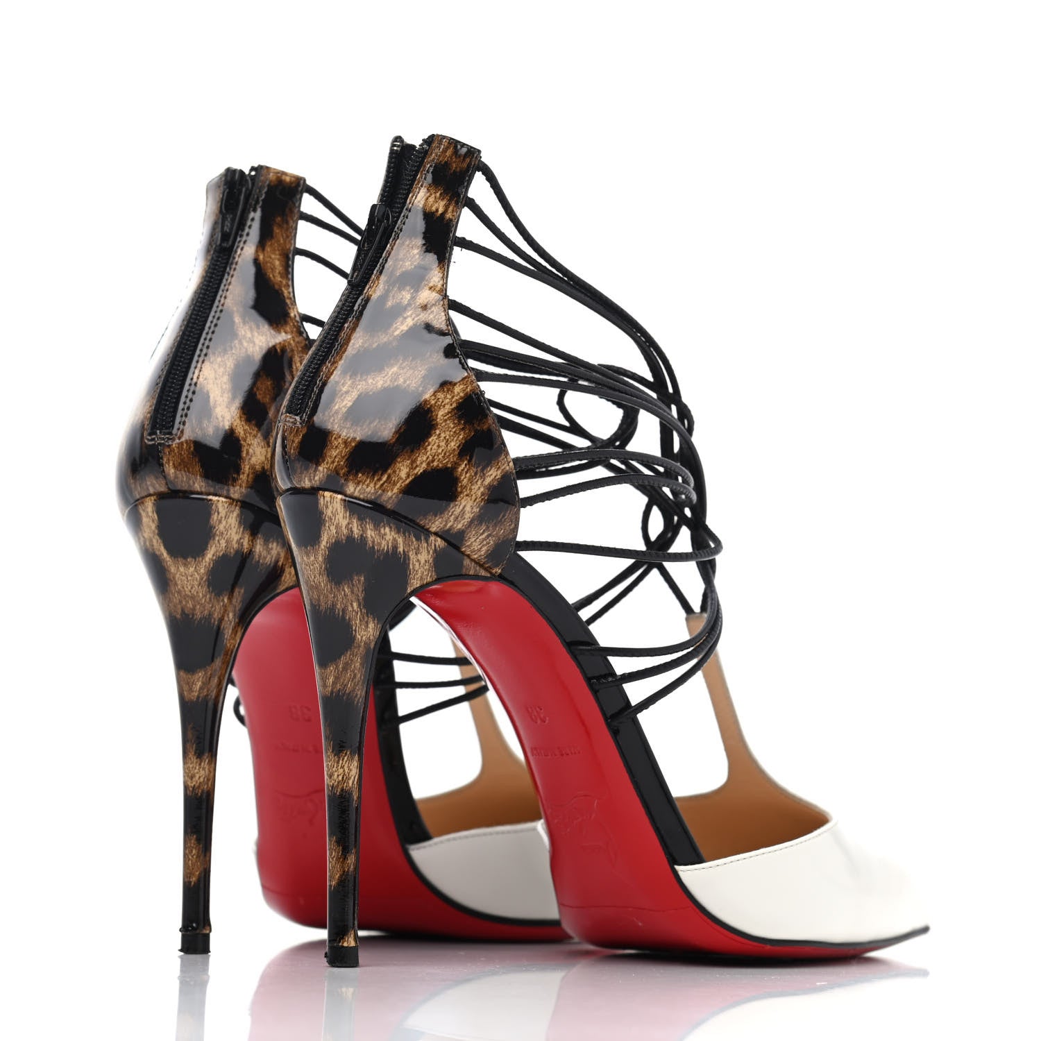 Christian Louboutin Jazz Calf Kid Patent Leopard Confusa 100 Pumps 38 White Black 3 of 4