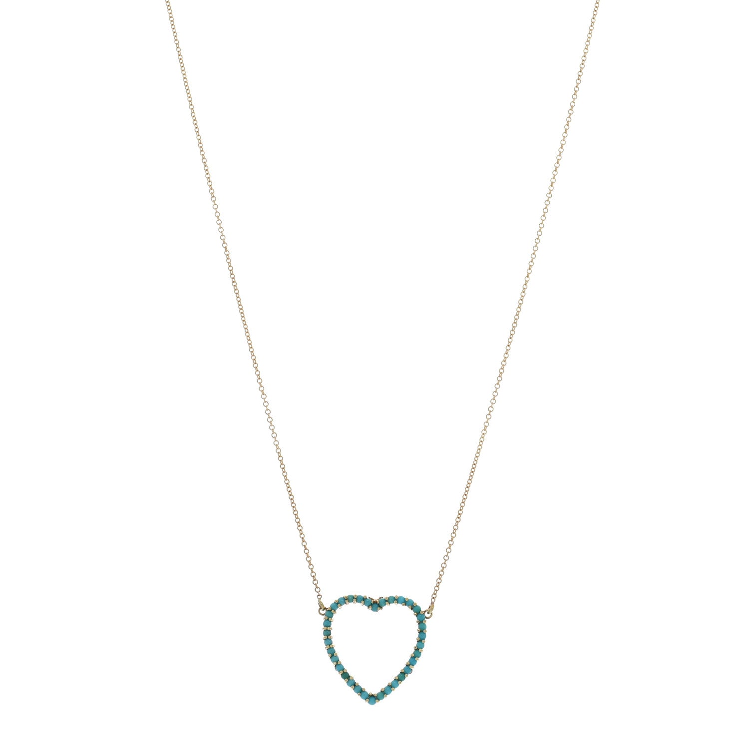 Jennifer Meyer 18K Yellow Gold Turquoise Open Heart Pendant Necklace 1 of 4