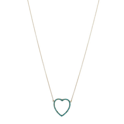 Jennifer Meyer 18K Yellow Gold Turquoise Open Heart Pendant Necklace 1 of 4