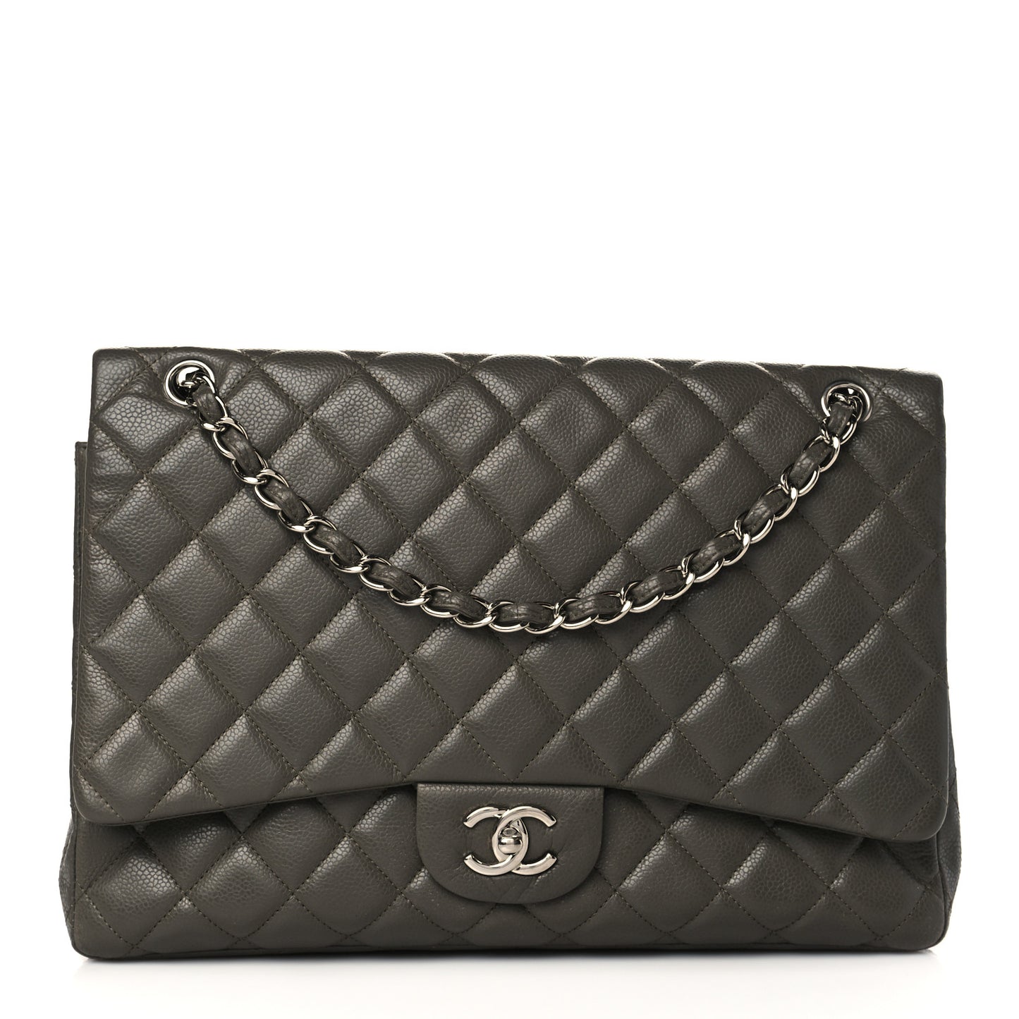 Caviar Quilted Maxi Single Flap Grey