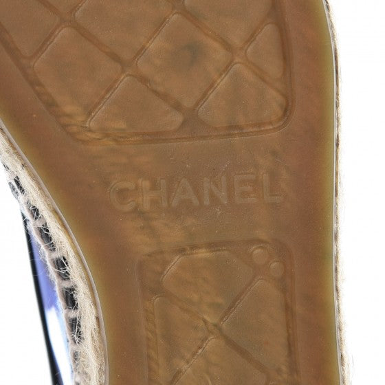 Mesh Lambskin Check Print CC Espadrilles 35 Blue Black White