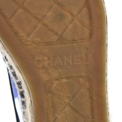 Chanel Mesh Lambskin Check Print CC Espadrilles 35 Blue Black White 7 of 9