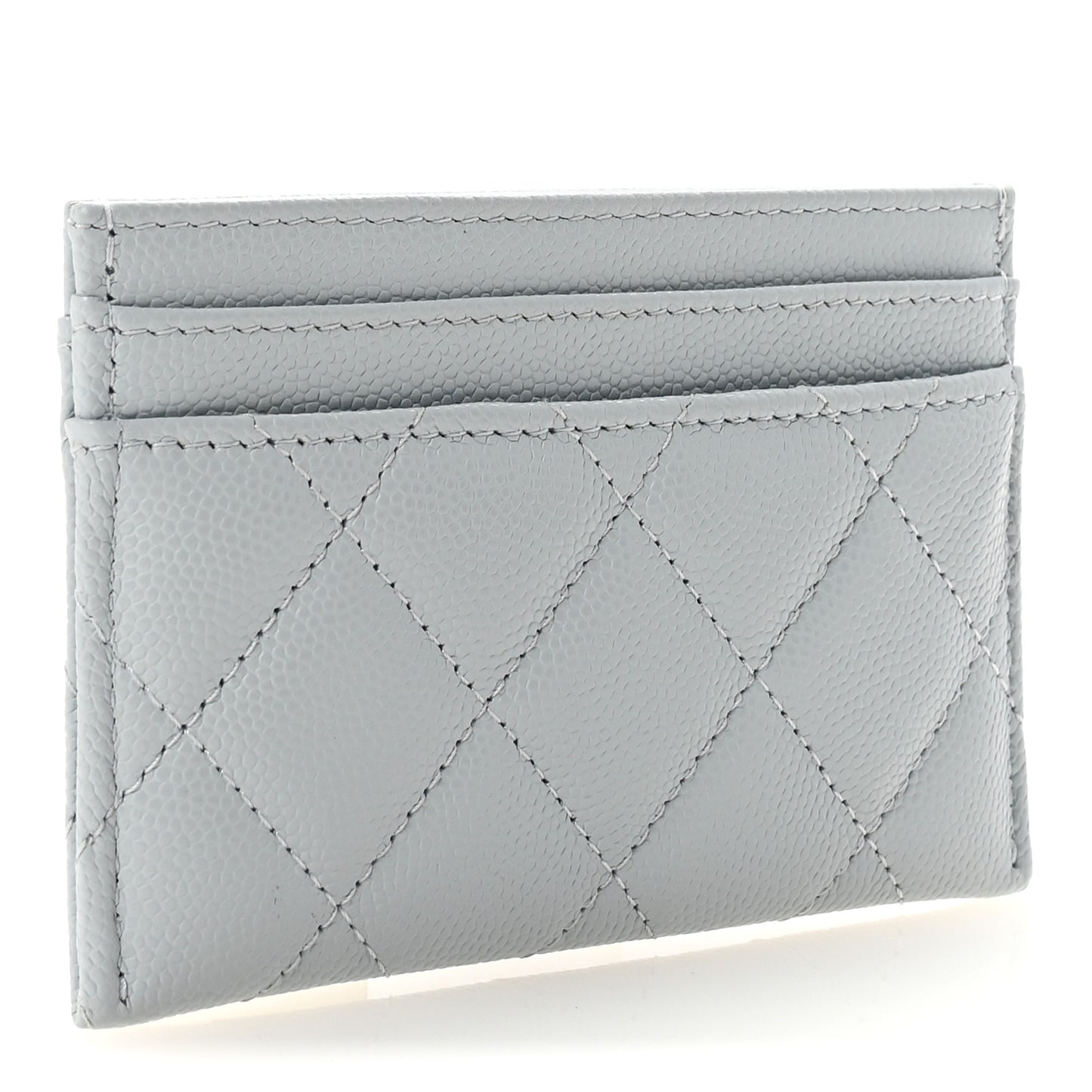 Caviar Quilted Crystal CC Logo Card Holder Light Blue